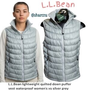 L.L.Bean lightweight quilted down puffer vest waterproof women's xs silver grey